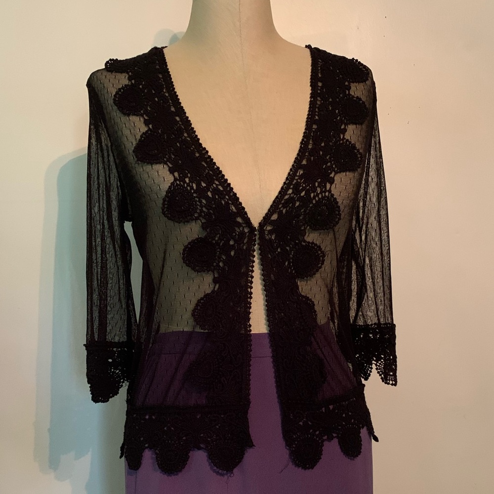 Issi Sheer Lace 3/4 Sleeve Shrug Cover Up  Sz S